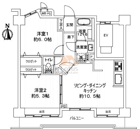 ライオンズシティ浮間公園203の間取（2LDK）