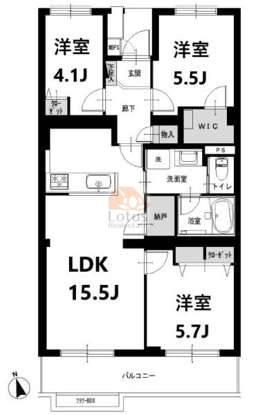 高井戸ハイデンス305の間取（3LDK）