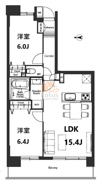 ライオンズステージ大島イーストアクエア302の間取（2LDK）