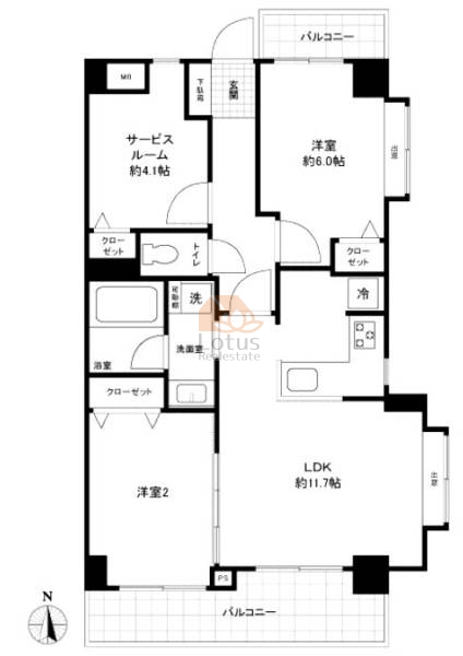 ナイスアーバン亀戸俵山ビル角部屋の間取（3LDK）