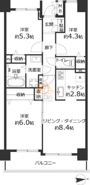 ビューネ梅島駅前202の間取（3LDK）