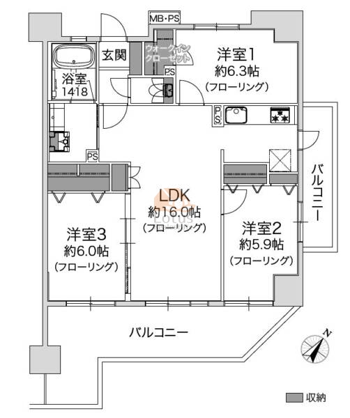 ライオンズマンション北赤羽リバーステージ208の間取（3LDK）