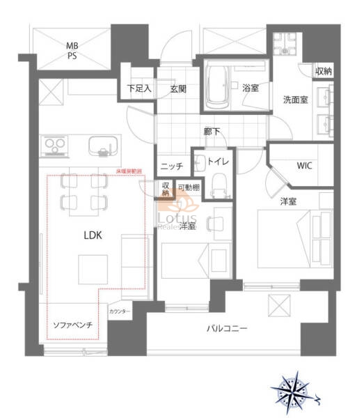 ブランズ四番町1509の間取（2LDK）