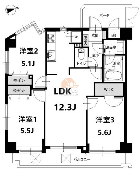 ゼファー北千住壱番館901の間取（3LDK）