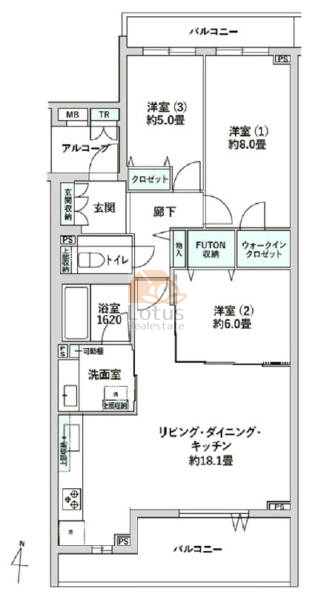 ライオンズグローベル杉並今川レジデンシア307の間取（3LDK）
