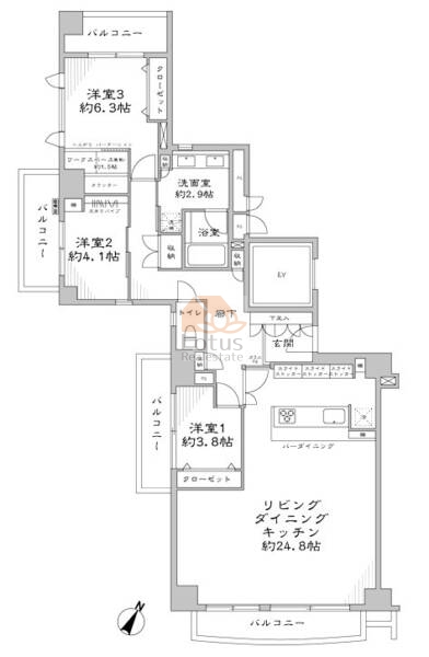日本橋浜町公園グランドハイツ弐番館703の間取（3LDK）