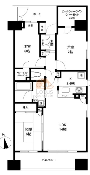 クレストフォルム南砂サウススクエア14階の間取（3LDK）