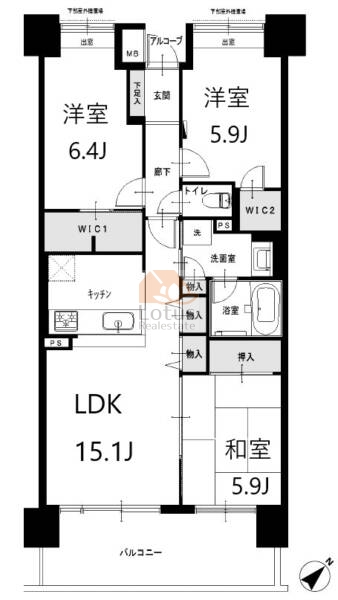 コスモ板橋志村プリオール308の間取（3LDK）