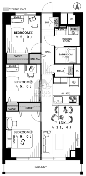 秀和西新井レジデンス606の間取（3LDK）