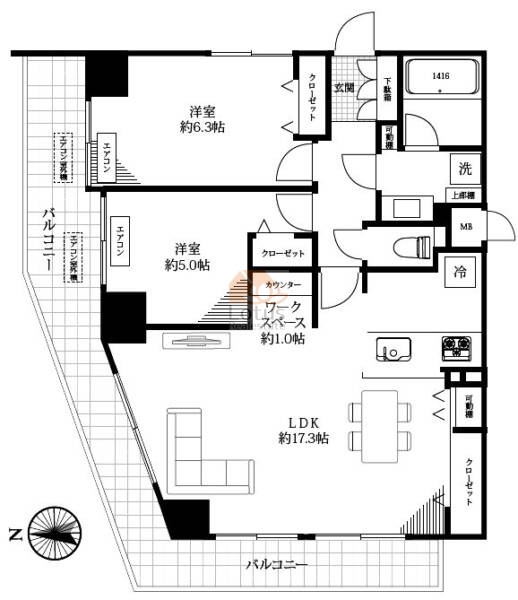 センチュリー中野南台405の間取（2LDK）