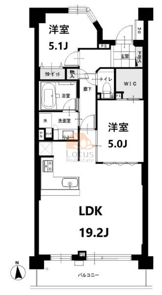 パークホームズ世田谷梅丘308の間取（2LDK）