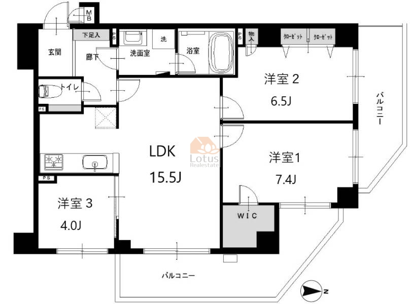 グランドステージ世田谷404の間取（3LDK）