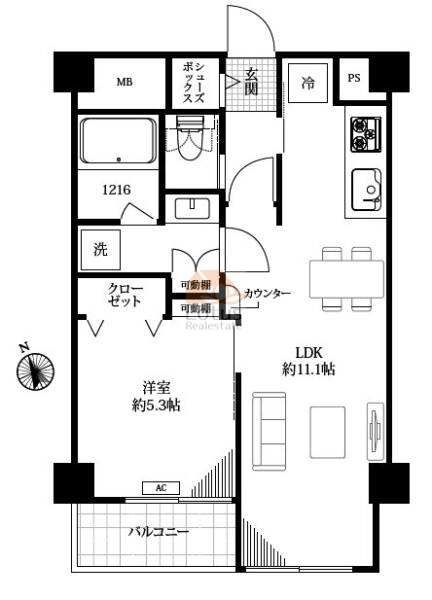 ライオンズマンション日暮里第２703の間取（1LDK）