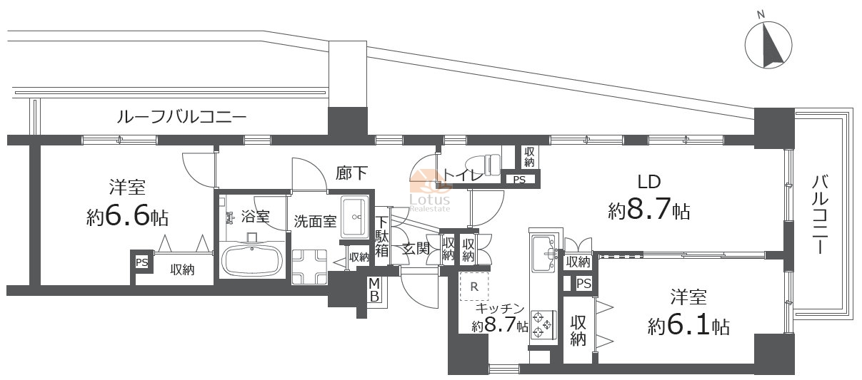 インペリアル中野南フラット309の間取（2LDK）