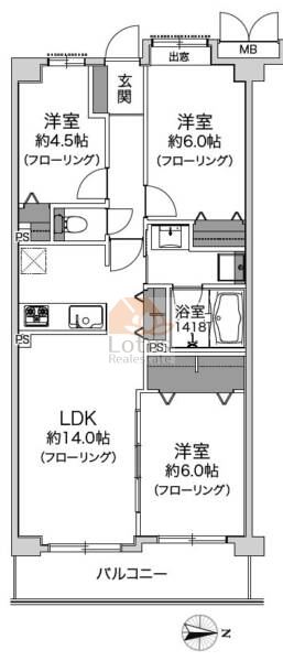 コスモ十条グランシティ408の間取（3LDK）