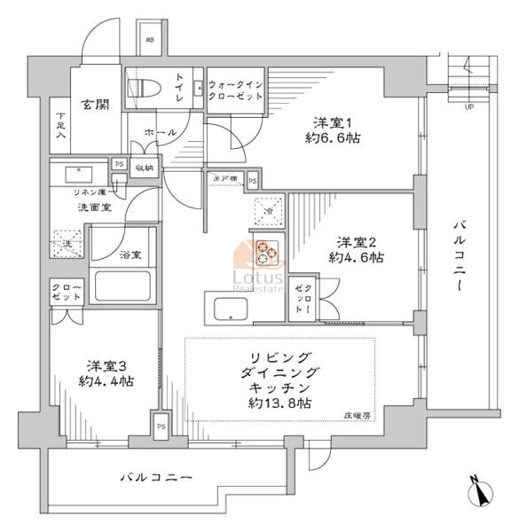 サンウッド神楽坂105の間取（3LDK）