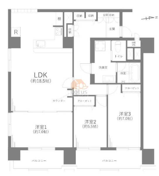 カーサ中村607の間取（3LDK）