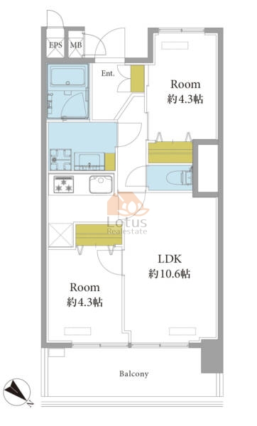 ムーンアイランドタワー702の間取（2LDK）