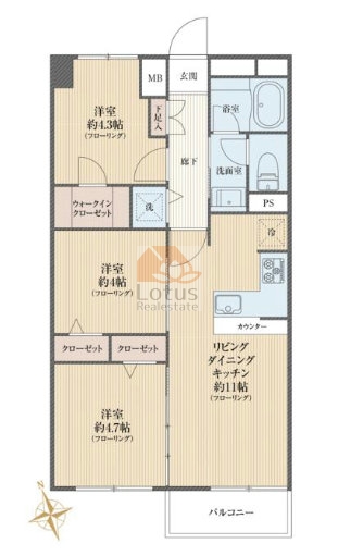 トダカ尾久コーポ８階の間取（3LDK）