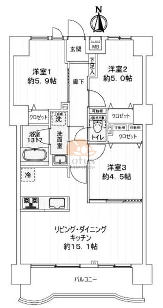 パルロイヤル北千住302の間取（3LDK）