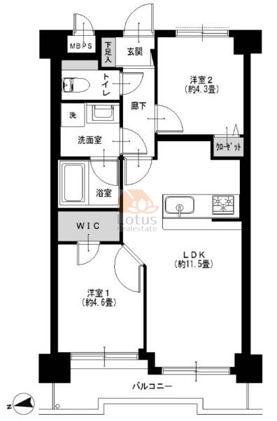 セザールお花茶屋304の間取（2LDK）