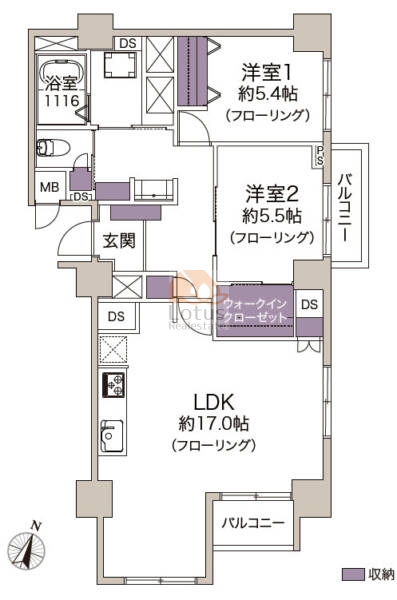 桜台ハイライズ504の間取（2LDK）