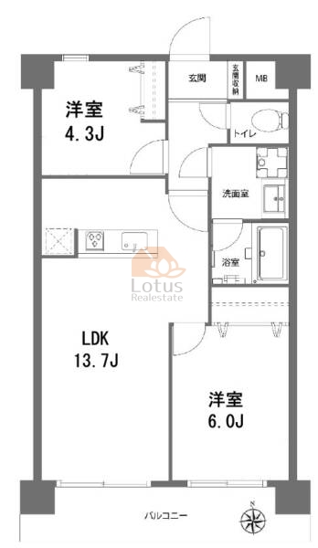 プラザ東日暮里402の間取（2LDK）