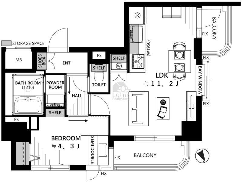 ライオンズプラザ武蔵小山801の間取（1LDK）