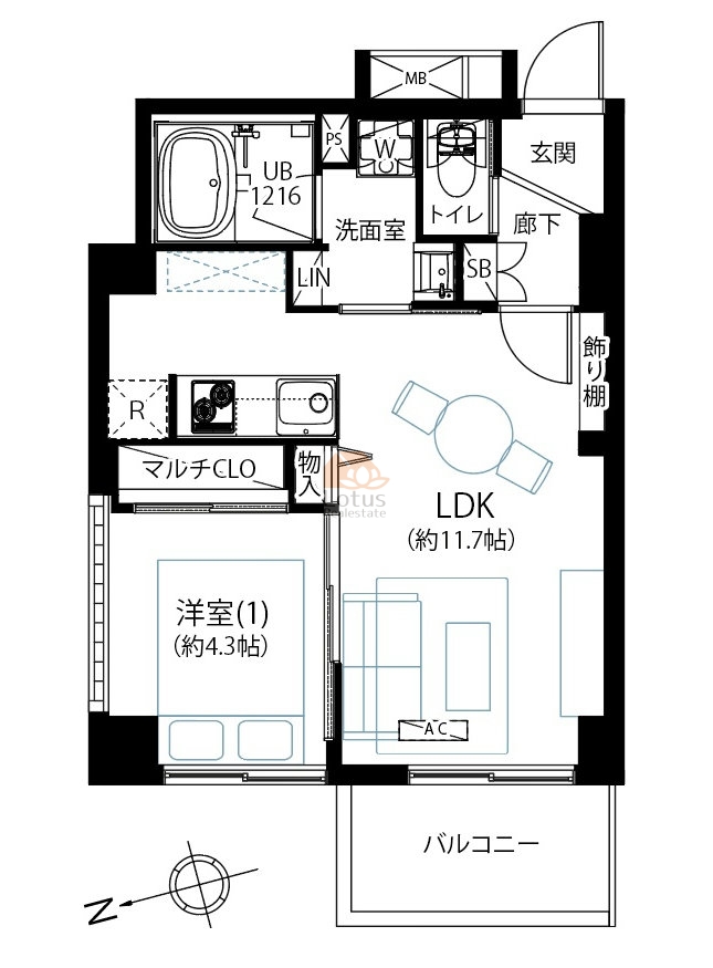 明石町ツインクロス303間取図