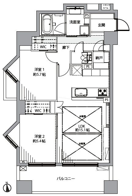 ライオンズステージ門前仲町冬木206間取図